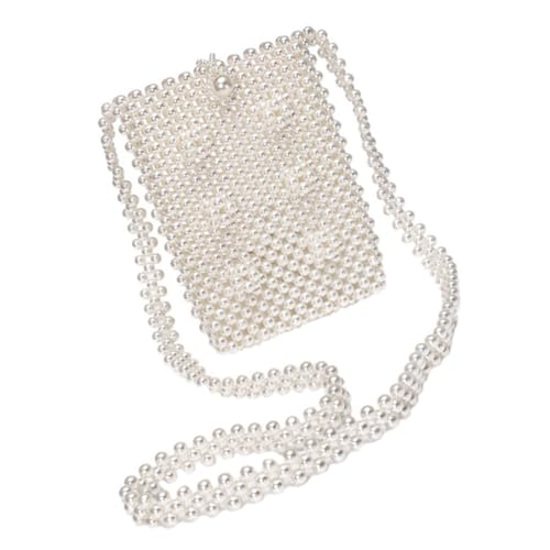 TOPPERFUN 1 Stück Damen Umhängetasche Perlen Gewebte Crossbody Tasche für Aufbewahrung von Handy Geld und Kosmetik Modischer Vielseitiger Cremeweiß von TOPPERFUN