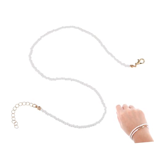TOPPERFUN 1 Stück Einstellbare Damen Halskette Weißen Reisperlen Einlagige Kreative Kette für Strandpartys Besondere Anlässe Modischer Schmuck für Frauen von TOPPERFUN