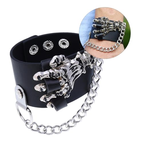 TOPPERFUN 1 Stück Lederne Skelett Handgelenk Kette Armband für Halloween Einfaches Punk Schmuckstück mit Feiner Handwerkskunst für Partys und Besondere Anlässe von TOPPERFUN
