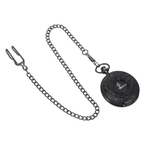 TOPPERFUN Runde Taschenuhr Mit Dicker Schwarzer Kette Retro Klassisch Mit Römischen Zahlen Steampunk Design Dual Display Uhr Für Herren Taschenuhr von TOPPERFUN