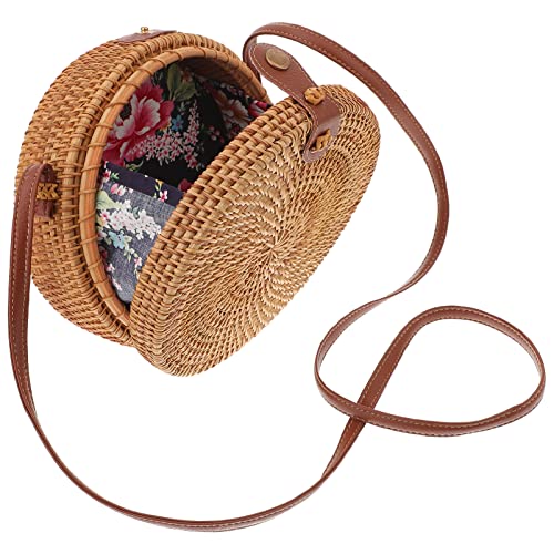 TOPPERFUN 1 Stück Runder Handgefertigter Rattan Umhängetasche für Damen Stilvolle Gewebte Schultertasche für Strand Party und Shopping Vielseitig und zu Tragen von TOPPERFUN