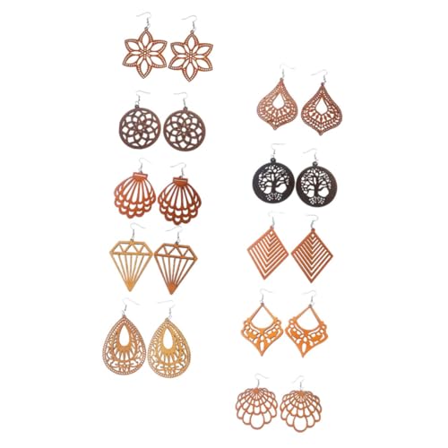 TOPPERFUN 10 Paare Holzohrringe mit Geometrischem Design Kaffee Vielseitige Damen Dangle Ohrringe für Boho und Anlässe Leicht und Komfortabel von TOPPERFUN
