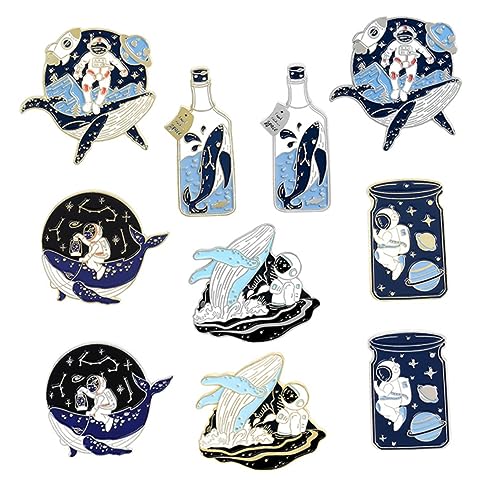 TOPPERFUN 10 Stück Teiliges Astronauten und Wal Anstecker Set Cartoon Broschen für Kleidung Rucksack Dekoration Niedliche Emaille Pins Langlebige Modeabzeichen für Accessoires von TOPPERFUN