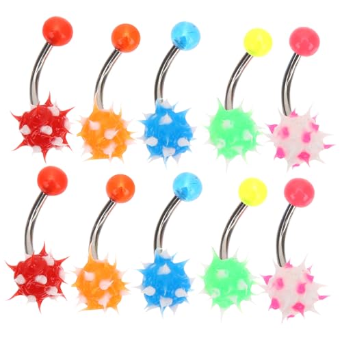 TOPPERFUN 10 Stück Teiliges Bauchnabelpiercing aus Silikonbeschichtetem Material mit Flauschigen Kugeln in Farben Leichte Hautfreundliche Nabelringe für Damen Modischer Körperschmuck für von TOPPERFUN