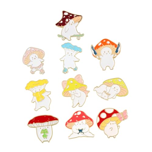 TOPPERFUN 10 Stück Teiliges Cartoon Pilz Broschen Anstecknadeln für Damen Rucksack Kleidung mit Sicherem Verschluss Niedliche Einzigartige Pins für Jacken Pullover Hüte und Accessoires von TOPPERFUN