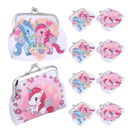 TOPPERFUN 10 Teiliges Portemonnaie Für Damen Mini Einhorn Geldbörse Mit Cartoon Und Kussverschluss Für Kleine Mädchen Und Töchter Schmuck Geld Karten Schlüsselhalter von TOPPERFUN