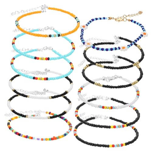 TOPPERFUN 12 Stck Bunte Perlen Fußkette Teiliges Damen Schmuck für Strand und Sommer Verstellbar und Langlebig für Besondere Anlässe und Partys von TOPPERFUN