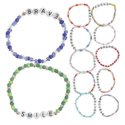 TOPPERFUN 12 Stck Farbige Perlenarmbänder mit Leuchtenden Buchstaben Handgemachte Armbänder für Mädchen für und Partys Leuchtende Buchstabenarmbänder Beaded Freundschaftsarmbänder von TOPPERFUN