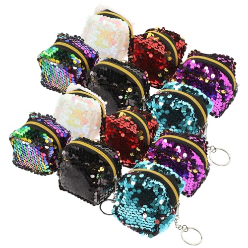 TOPPERFUN 12 Stück Teiliges Damen Pailletten Mini Geldbörse Quadratische Modellierung Aufbewahrungstaschen für Schlüssel Kleingeld Lippenstift Karten Rot Grün von TOPPERFUN