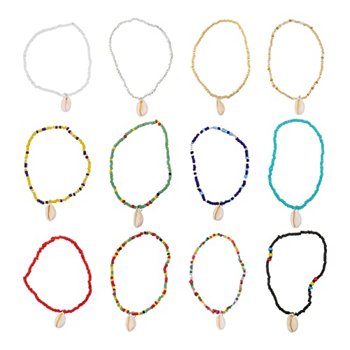 TOPPERFUN 12 Stück Teiliges Handgefertigtes Fußkettchen Glasperlen Boho Ankelschnur für Frauen für Strandpartys und Festliche Anlässe Langlebiger Schmuck für von TOPPERFUN