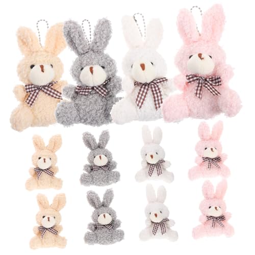 TOPPERFUN 12 Stück Teiliges Plüschhasen Schlüsselanhänger Weiche Kuscheltiere Anhänger in Rosa Weiß Apricot Leichte Rucksack Taschenanhänger für Vielseitige Stofftier Mitgebsel von TOPPERFUN