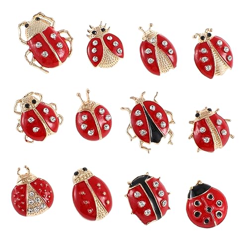 TOPPERFUN 12stücke Cartoon Brosche Set Marienkäfer Tier Brustnadel Für Frau Mädchen Damen Party Hochzeit Schmuck Corsage Nadel von TOPPERFUN