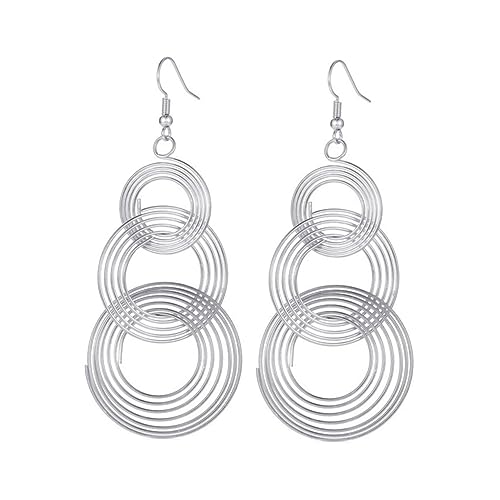 TOPPERFUN 1Paar Mehrschichtige Metallic Creolen Ohrringe Silber Übertriebene Retro Design für Damen Eleganter Ohrschmuck Partys Hochzeiten TOPPERFUN 1Paar Mehrschichtige Metallic Creolen Ohrringe Silber Übertriebene Retro Design für Damen Eleganter Ohrschmuck Partys Hochzeiten von TOPPERFUN