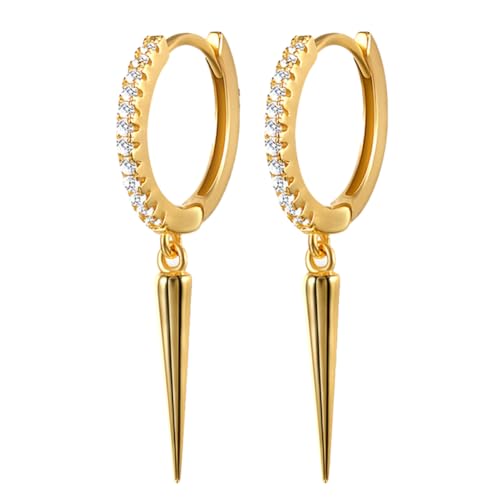 TOPPERFUN Damen Ohrstecker S925 Sterling Silber Geometrische Ohrringe mit Zirkonia Ohranhänger für Alltag und Festlichkeiten von TOPPERFUN