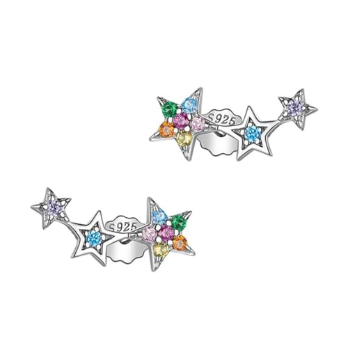 TOPPERFUN 1Paar Sterling Silber Ohrringe mit Zirkonia Stern Ohrstecker für Damen Leicht Hautfreundlich von TOPPERFUN