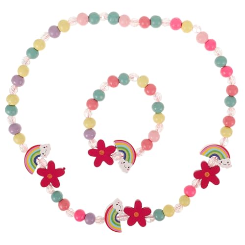 TOPPERFUN Mädchenschmuck Set Mit Halskette Und Armband Regenbogen Perlen Schmuck Für Junge Mädchen Junge Mädchen Kostüm Schmuck Accessoires von TOPPERFUN