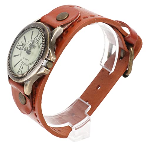 TOPPERFUN 1Stück Damen Vintage Römische Armbanduhr Echtem Rindsleder Stilvolle Quarz Uhr für Frauen Casual Retro Uhr mit Lederarmband von TOPPERFUN