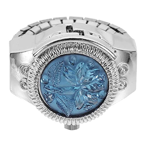 TOPPERFUN Fingeruhr Damen Ring Uhr Rose Design Quarzuhr mit Zirkonia Vintage Ringuhr für Dekoration Elastisches Band Handgefertigt Leicht Tragbar von TOPPERFUN