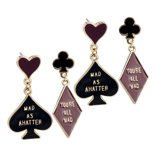 TOPPERFUN 2 Paare Asymmetrische Poker ohrringe Damen Ohrhänger mit Herz Pik Kreuz Design Modische Leichte Komfortable Ohrstecker für Alltag Party und Geschenk von TOPPERFUN