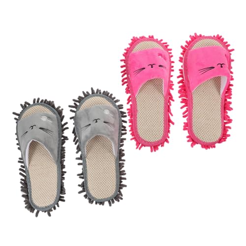 TOPPERFUN 2 Paare Damen Reinigungsschlappen mit Süßem Fischgrät stickmuster Waschbare Wiederverwendbare Bodenschuhe zum Mühelosen Wischen Passend von TOPPERFUN