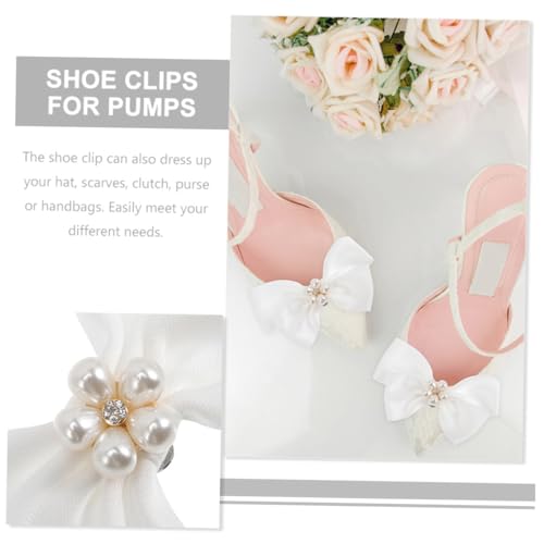 TOPPERFUN 2 Paare Elegante Abnehmbare Schleifen schuhclips mit Perlen Dekorative Schuhanhänger für Damen Vielseitige Schuhschmuck Clips für Hochzeit Party und Alltag von TOPPERFUN