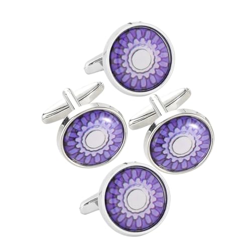 TOPPERFUN 2 Paare French Manschettenknöpfe für Herren Runde Blumenmuster Manschettenknöpfe Französischer Stil Vielseitig für Hochzeit Business und Formelle Hemden Eleganter Schmuck von TOPPERFUN