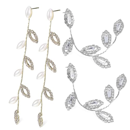 TOPPERFUN 2 Paare Lange Ohrringe für Damen mit Strass und Perlen Blattform Lineare Ohrringe Eleganter Brautschmuck für Hochzeit Feine Verarbeitung Vielseitig Kombinierbar TOPPERFUN 2 Paare Lange Ohrringe für Damen mit Strass und Perlen Blattform Lineare Ohrringe Eleganter Brautschmuck für Hochzeit Feine Verarbeitung Vielseitig Kombinierbar von TOPPERFUN