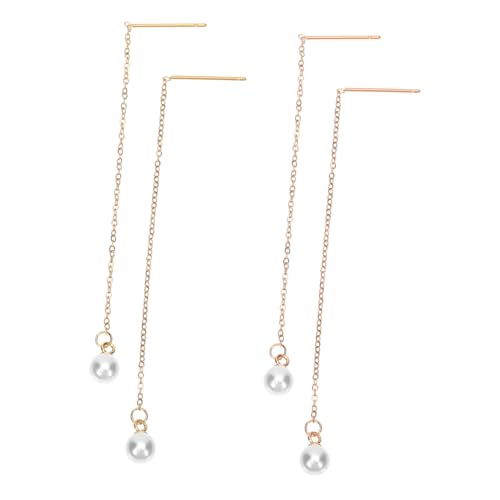TOPPERFUN 2 Paare Lange Perlen Threader Ohrringe für Damen Leichtes Rostfreies Legierungsdesign Glänzend und Langlebig Geeignet für Alltag und Besondere Anlässe Hängende Ohrschmuck von TOPPERFUN