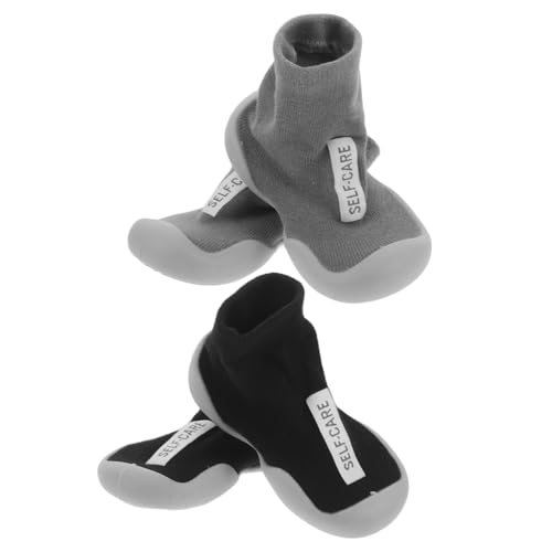 TOPPERFUN 2 Paare Lauflernschuhe mit Atmungsaktiven Rutschfesten Sohlen Weiche Flexible Krabbelsocken-schuhkombination für Jungen und Mädchen für Drinnen und Draußen von TOPPERFUN