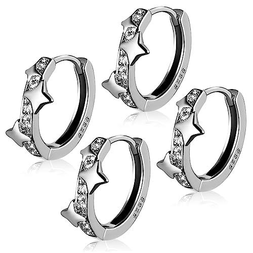 TOPPERFUN 2 Paare Schlichte Kleine Creolen Ohrringe Damen Stern Design Elegant Silber Hypoallergen Alltag Hochzeit Party Schmuck von TOPPERFUN