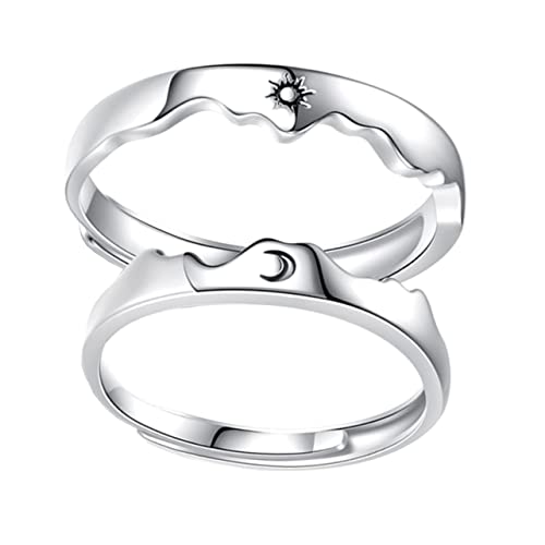 TOPPERFUN 2 Paare Unisex Verstellbarer Offener mit Mond für Freundschaftsringe für und Frauen Schmuckstücke für Besondere Anlässe von TOPPERFUN