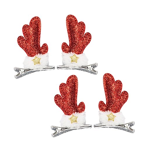 TOPPERFUN 2 Paare Weihnachtliche Haarklammern mit Rentier Antlers Glitzernde Haarspangen für Mädchen für Weihnachtsfeiern Cosplay und Tägliches Tragen von TOPPERFUN