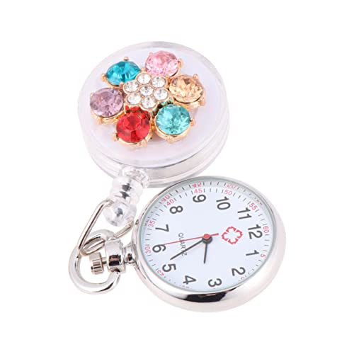TOPPERFUN 2 STÜCK Taschenuhr für Pflegekräfte Einziehbare Clip Uhren mit Blumenrhinestone für Krankenschwestern und Ärzte Praktische und Fob Uhr für Täglichen Einsatz von TOPPERFUN