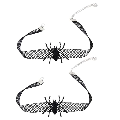 TOPPERFUN 2 STÜCK Teiliges Halloween Spinnen Choker Halsband Schwarzem Spitzenmaterial Gothic Clavicle Chain Schmuck für Halloween Partys und Alltag Elastisch und Dehnbar für Altersgruppen von TOPPERFUN