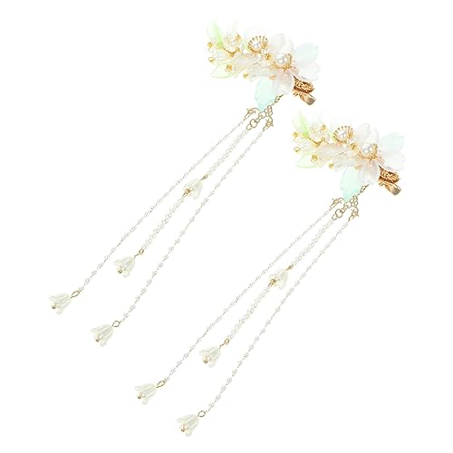 TOPPERFUN 2 Stck Chinesische Tassel Haarklammern Blumen Haarspangen mit Perlenverzierung Dekorative Haarklammern für Damen Geeignet für Dickes und Dünnes Haar zu Hanfu Kleidung von TOPPERFUN