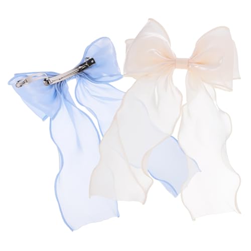 TOPPERFUN 2 Stck Netzstoff Schleifen Haarclips Haarklammern in Champagner und Blau Leichte Sichere Haarschmuck Accessoires für Damen und Mädchen für Party Geburtstag und Alltag von TOPPERFUN