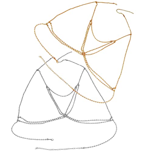TOPPERFUN 2 Stck Strass Körperkette für Damen Verstellbare Bralette Kette Elegantes Body Jewelry für Partys und Besondere Anlässe Gold und Weiß von TOPPERFUN