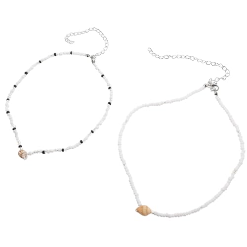 TOPPERFUN 2 Stück Bunte Perlenkette Damen Leichte Hautfreundliche Doppel Layer Muschel Halskette Modischer Boho Schmuck für Alltag Party für Frauen und Teenager von TOPPERFUN