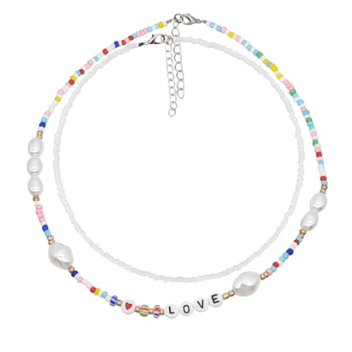 TOPPERFUN 2 Stück Damen Boho Perlenkette Clavicle Chain Halskette für Frauen für Besondere Anlässe und Tägliches Styling von TOPPERFUN