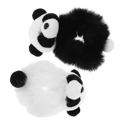 TOPPERFUN 2 Stück Furry Haargummis Panda Elastische Haargummis aus Plüsch für Mädchen Weiche Haarschleifen für Dickes und Langes Haar Niedliche Haaraccessoires von TOPPERFUN