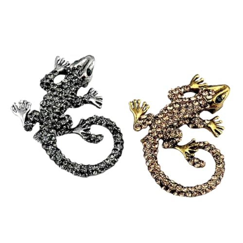 TOPPERFUN 2 Stück Gecko Brosche Anstecknadeln Vintage Stil Kleidung Schmuck Damen Herren Reptilien Langlebig Rostfrei Modisch Vielseitig für Jacke Mantel Hemd Pullover von TOPPERFUN