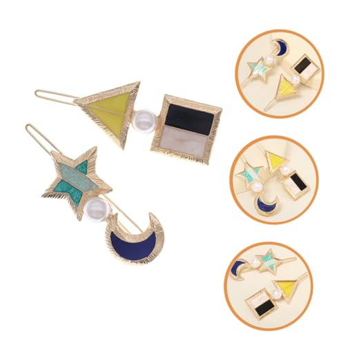TOPPERFUN 2 Stück Geometrische Haarspangen mit Perlen Dekorative Haarschmuck Damen Stern mond Design Vielseitig für Alltag Hochzeit Party und Besondere Anlässe Geeignet von TOPPERFUN
