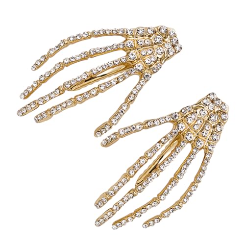 TOPPERFUN 2 Stück Goth Haarspangen mit Totenkopf und Kristallverzierung Halloween Skelett Hand Haarclips Robuste Metallklemmen für Dickes Haar Stilvoller Haarschmuck für Mädchen und Frauen von TOPPERFUN