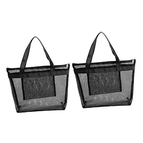 TOPPERFUN 2 Stück Große Mesh Strandtasche Teiliges Set Leichte Strapazierfähige Einkaufstasche für Strand Urlaub und Freizeit für Handtücher Snacks und Essentials Schwarz von TOPPERFUN