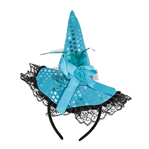 TOPPERFUN 2 Stück Halloween Hexenhut Kopfband mit Rüschen Spitze und Pailletten für Karneval und Dekoration Blau für Kostümpartys und Cosplay von TOPPERFUN