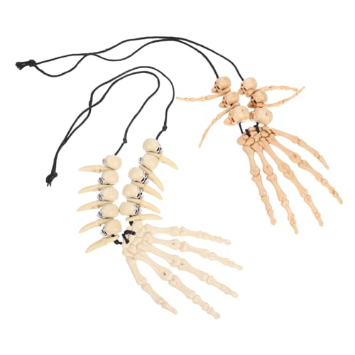 TOPPERFUN 2 Stück Halloween Skelett Halsketten Retro Design Handknochen Anhänger Vintage Schmuck für Damen Herren Halloween Party Kostüm Accessoire von TOPPERFUN