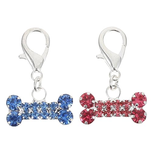 TOPPERFUN 2 Stück Haustier Halsband Anhänger mit Kristallstein Knochen Design Langlebiger Legierungs Schmuck Sicher und Multifunktional als Schlüssel oder Taschenanhänger und Blau von TOPPERFUN