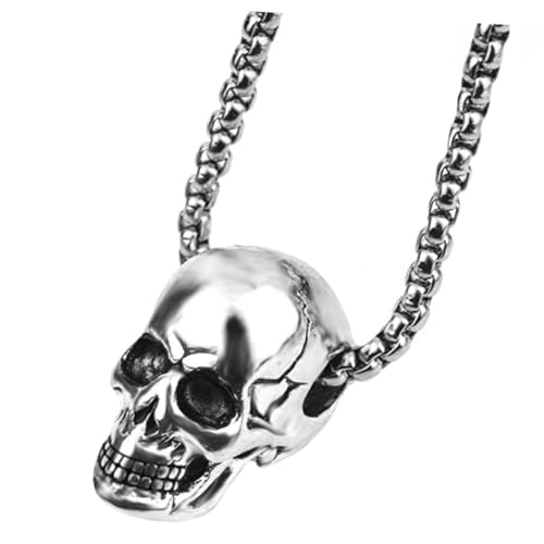 TOPPERFUN 2 Stück Herren Halskette mit Schädel Anhänger und Perlenkette Skull Pendant Kette für Männer Hip Hop Stil Halloween Schmuck Langlebig von TOPPERFUN