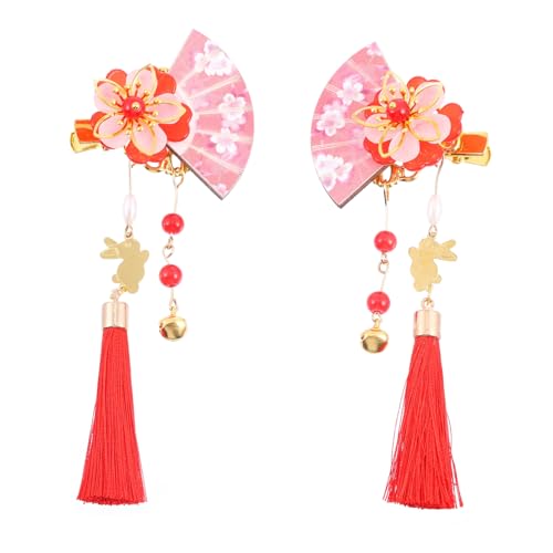 TOPPERFUN 2 Stück Japanischer Haarschmuck Damen Blumen haarklammern mit Quaste und Glocke Leichte Langlebige Haarklammern im Fächer design Passend zu Kimono und Festlichen Anlässen von TOPPERFUN