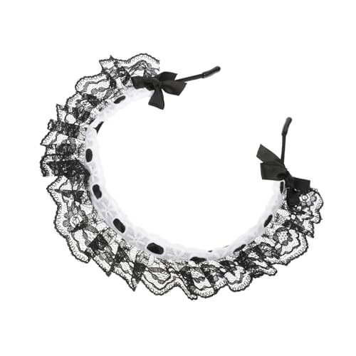 TOPPERFUN 2 Stück Lace Bowknot Haarband Schwarze Spitzenhaarbänder Elegante Haarschmuck Kopfbänder für Frauen Cosplay Party Festival Stirnband von TOPPERFUN